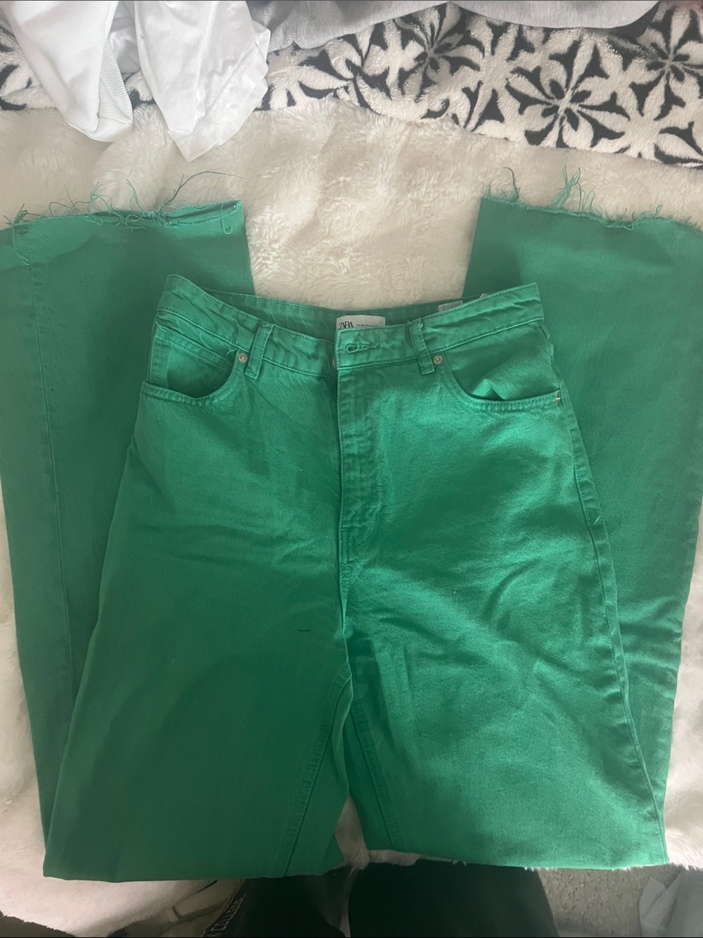 Zara Emerald Green Wide-Leg Jeans